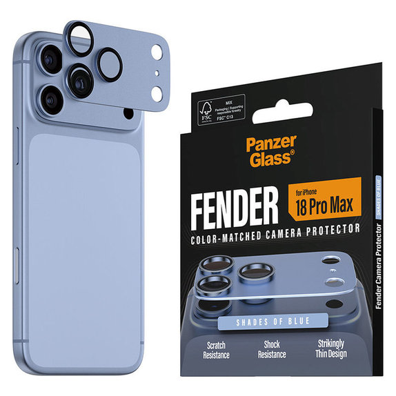 Pierścienie ochronne obiektywu kamery Fender do iPhone 18 Pro Max, Italian Blue, PanzerGlass
