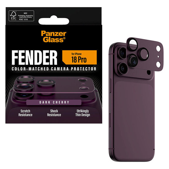 Pierścienie ochronne obiektywu kamery Fender do iPhone 18 Pro, Dark Cherry, PanzerGlass