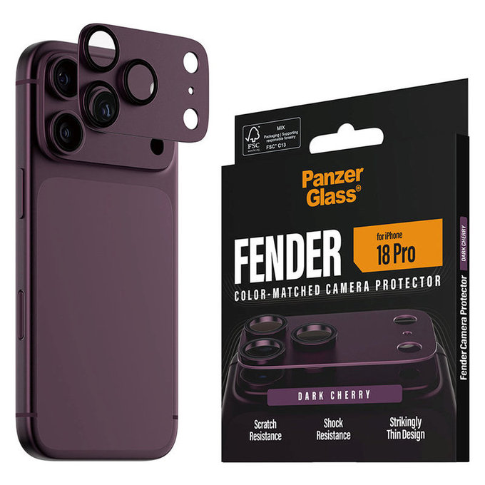 Pierścienie ochronne obiektywu kamery Fender do iPhone 18 Pro, Dark Cherry, PanzerGlass