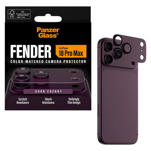 Pierścienie ochronne obiektywu kamery Fender do iPhone 18 Pro Max, Dark Cherry, PanzerGlass