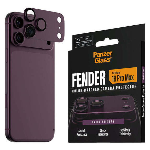 Pierścienie ochronne obiektywu kamery Fender do iPhone 18 Pro Max, Dark Cherry, PanzerGlass