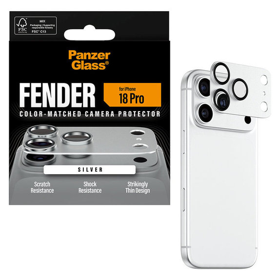 Pierścienie ochronne obiektywu kamery Fender do iPhone 18 Pro, Srebrny, PanzerGlass