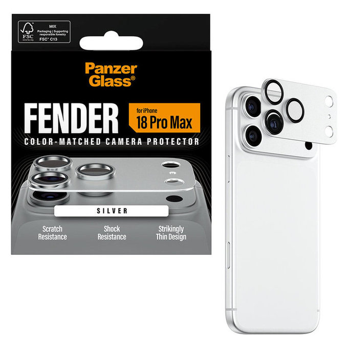 Pierścienie ochronne obiektywu kamery Fender do iPhone 18 Pro Max, Srebrny, PanzerGlass