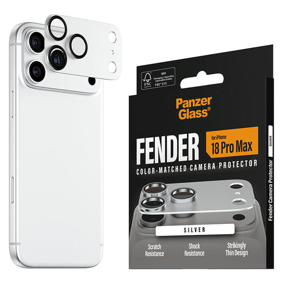Pierścienie ochronne obiektywu kamery Fender do iPhone 18 Pro Max, Srebrny, PanzerGlass
