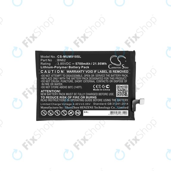 Bateria dla Poco M3, Redmi Note 9 4G, 5700mAh, Li-Pol, 3.85 V, BN62, HQ