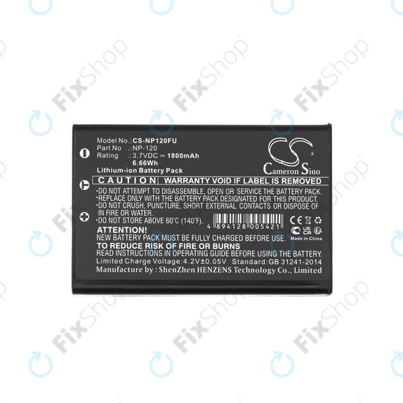 Bateria do Toshiba Camileo H30, FujiFilm NP-120, 1800mAh, Li-Ion, 3.7V, PX1657, HQ
