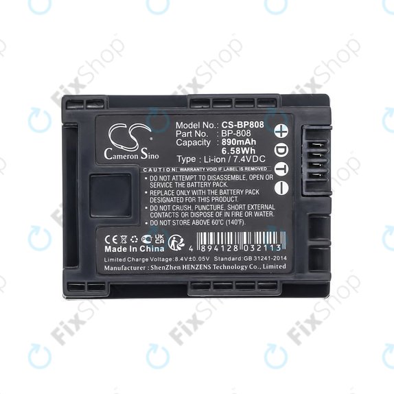 Bateria do Canon FS10, FS11, FS100, 890mAh, Li-Ion, 7.4V, BP-808, HQ