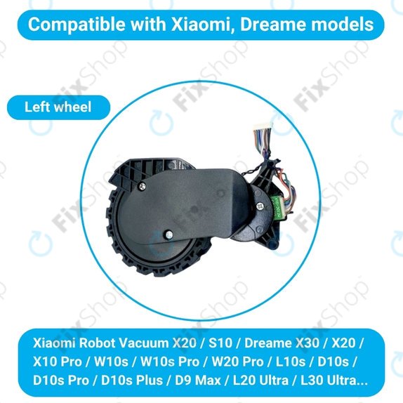 Koło z silnikiem do Xiaomi Robot Vacuum X20, S10, Dreame X30, X20, X10 Pro, Right, Czarny, Black