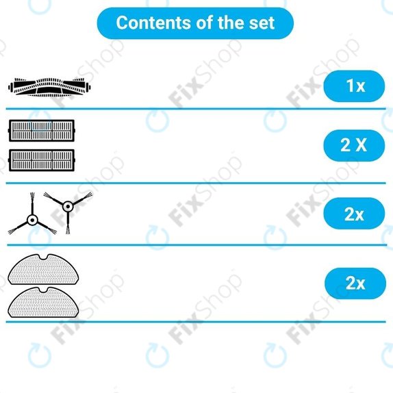 Zestaw części zamiennych do Xiaomi Dreame Bot L10 Pro, D9, D9 Pro, D9 Max, Trouver LDS (1x Szczotka główna, 2x Filtry, 2x Szczotki boczne, 2x Ściereczki mopujące)