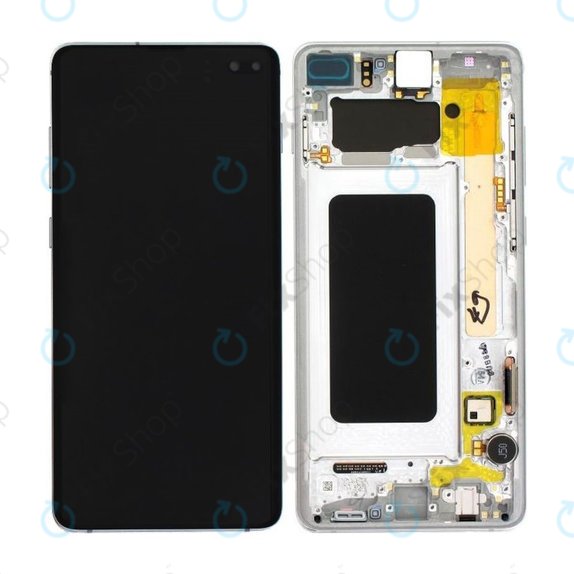 Wyświetlacz do Samsung S10 Plus G975F, Ekran dotykowy z ramką, GH82-18849B, GH82-18834G, GH82-18849G, GH82-18834B, Prism White, Genuine Service Pack