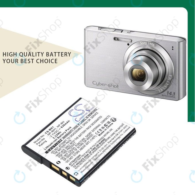 Bateria do Sony Cyber-Shot DSC-TX20, TX9, 630mAh, Li-Ion, 3.7V, NP-BN1, HQ