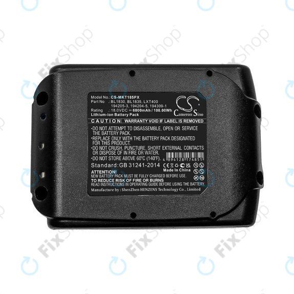 Bateria do Makita 18V, BL1830, BL1835, LXT400,194205-3, 194204-5, 194309-1, Li-Ion, 18.0V 6000mAh, HQ