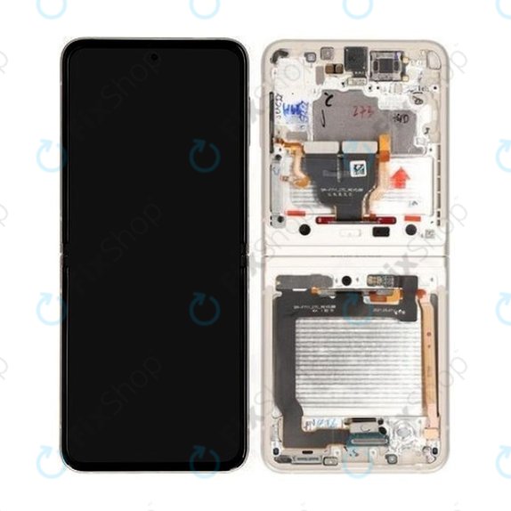 Wyświetlacz do Samsung Z Flip 3 F711B, Ekran dotykowy z ramką, GH82-27243B, GH82-27244B, Kremowy, Cream, Genuine Service Pack