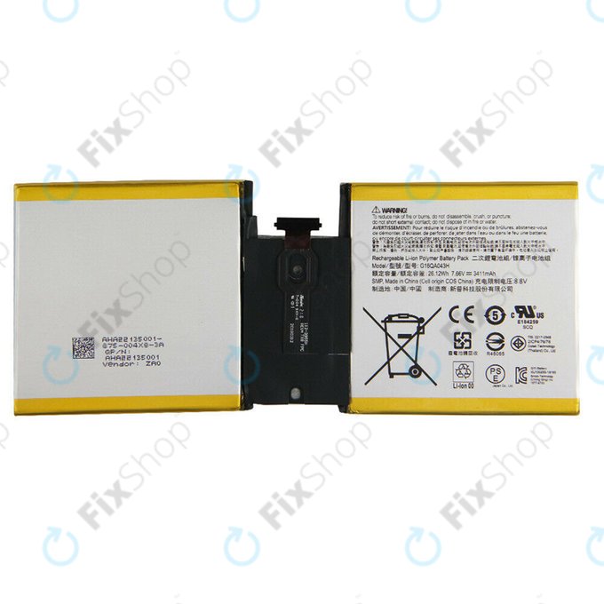 Bateria do Microsoft Surface Go, G16QA043H, 3411mAh