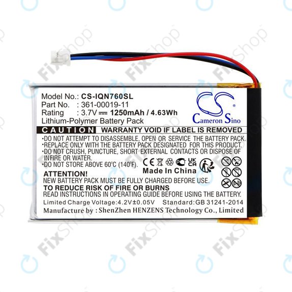 Bateria do Garmin Nüvi 700, 710, 760, 765, Nuvi 3590, 1250mAh, Li-Pol, 3.7V, 361-00019-11, HQ