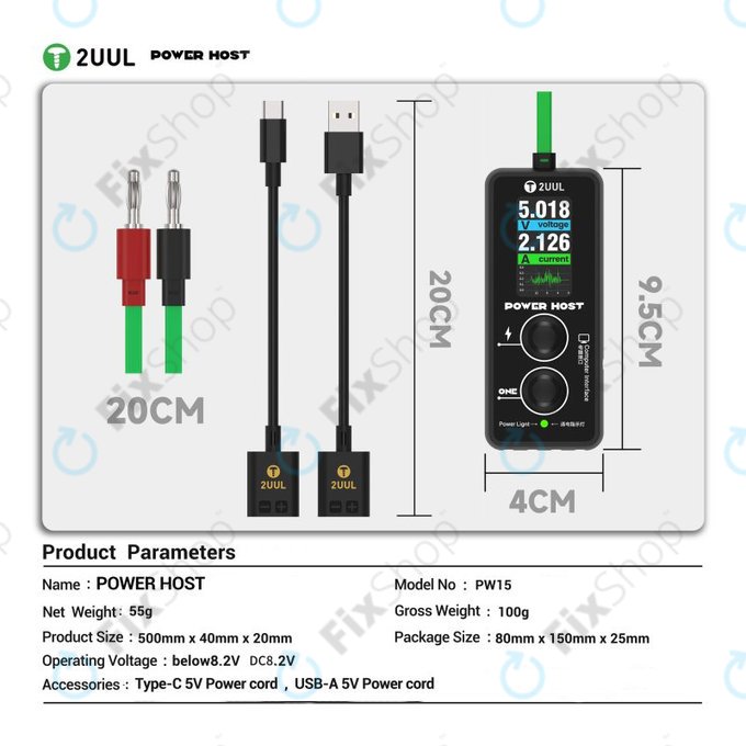 Cyfrowy tester napięcia i prądu USB-C (Power Host), 2UUL PW15