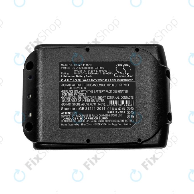 Bateria do Makita 18V, BL1830, BL1835, LXT400,194205-3, 194204-5, 194309-1, Li-Ion, 18.0V, 7500mAh, HQ