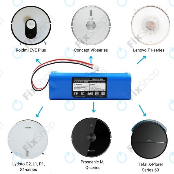 Bateria do Xiaomi EVA, EVE Plus, Viomi S9, Dreame D10 Plus, L10, Lenovo T1 Pro, Lydsto R1, R1 Pro, S1, S1 Pro, XJT-2P4S-5200, Li-Ion, 14,4V 5200mAh