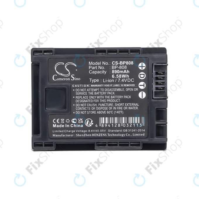 Bateria do Canon FS10, FS11, FS100, 890mAh, Li-Ion, 7.4V, BP-808, HQ
