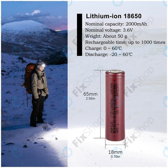 Ogniwo baterii 18650 (Li-Ion, 2000mAh, 3.6V)