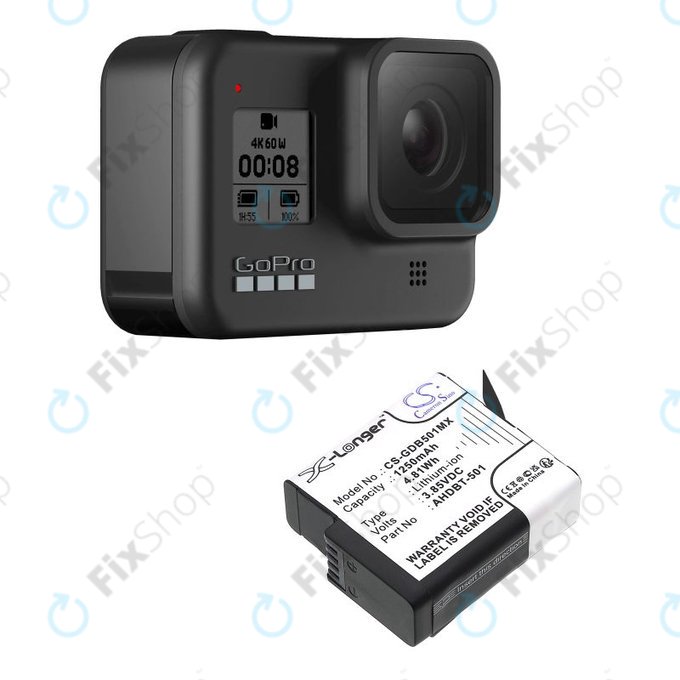 Bateria do Gopro Hero 8, Hero 6, 1250mAh, Li-Ion, 3.85V, AHDBT-501, HQ