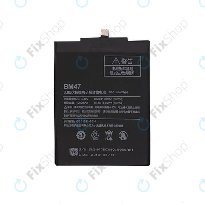 Bateria do Xiaomi Redmi 3, 3S, 3 Pro, 4X, BM47, 4100mAh