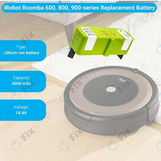Bateria do iRobot Roomba 600, 800, 900-seria, 4502233, 4374392, 2130LI, Li-Ion, 14,4V 4000mAh, HQ