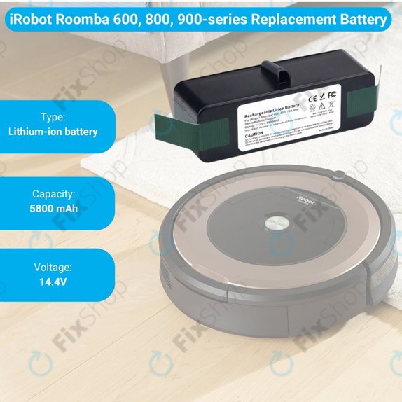 Bateria do iRobot Roomba 600, 800, 900-seria, 4502233, 4374392, 2130LI, Li-Ion, 14,4V 5800mAh