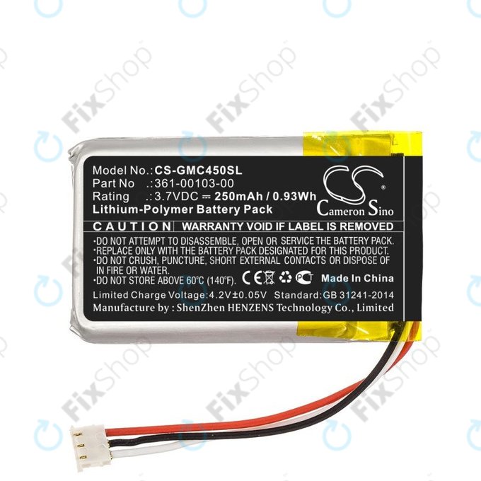 Bateria do Garmin DashCam 45, DashCam 46, DashCam 55, DashCam 56, DashCam 66, 250mAh, Li-Pol, 3.7V, 361-00103-00, HQ