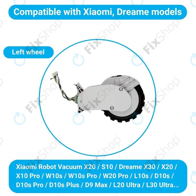 Koło z silnikiem do Xiaomi Robot Vacuum X20, S10, Dreame X30, X20, X10 Pro, Left, Biały, White