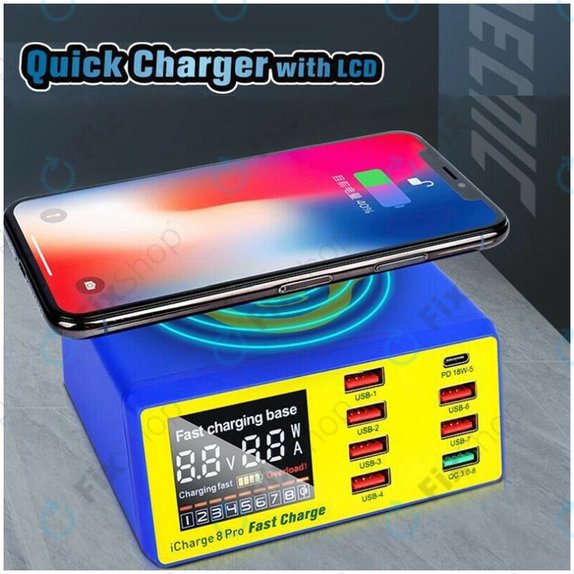 Stacja ladujaca USB z USB-C, USB 3.0 & Ladowarka bezprzewodowa Mechanic iCharge 8 Pro
