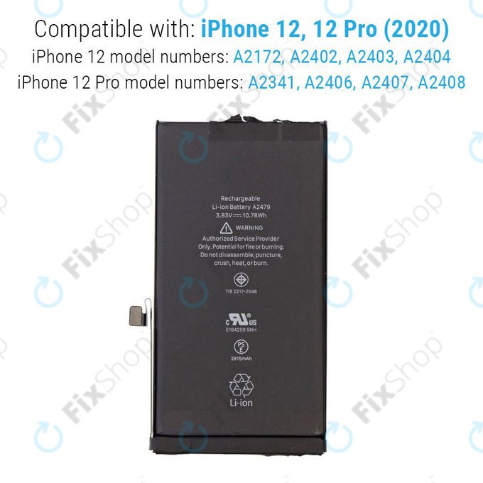 Bateria dla iPhone 12, 12 Pro, 2815mAh, A2479, Service Pack