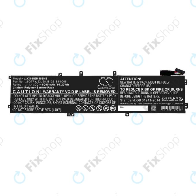 Bateria do Dell XPS 15, Dell Precision 9560, 9570, 8000mAh, Li-Pol, 11.4V, 6GTPY, HQ