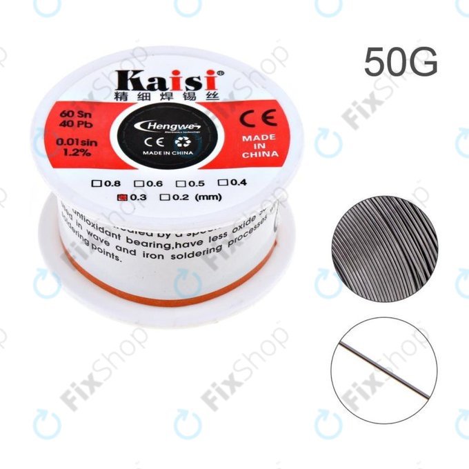 Drut lutowniczy do precyzyjnych prac Sn/Pb – 0.3mm (50g), Kaisi