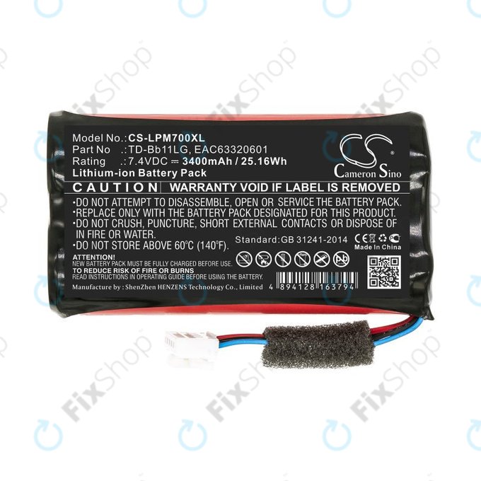 Bateria do LG Music Flow P7, Xboom Go PK7, 3400mAh, Li-Ion, 7.4V, TD-Bb11LG, HQ