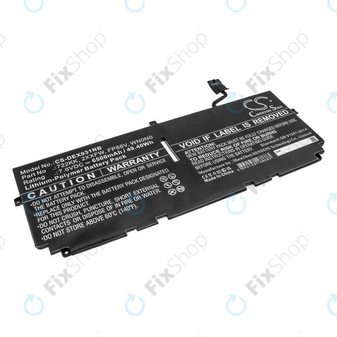 Bateria do Dell XPS 13 9300, 9380, 9310, 6500mAh, Li-Pol, 7.6V, 2XXFW, HQ