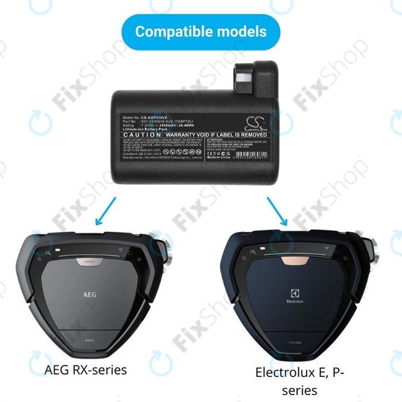 Bateria do AEG RX-seria, Electrolux E, P-seria, S91-0400410-SU2, OSBP72LI, OSBP72LI25, Li-Ion, 7,2V 3400mAh, HQ