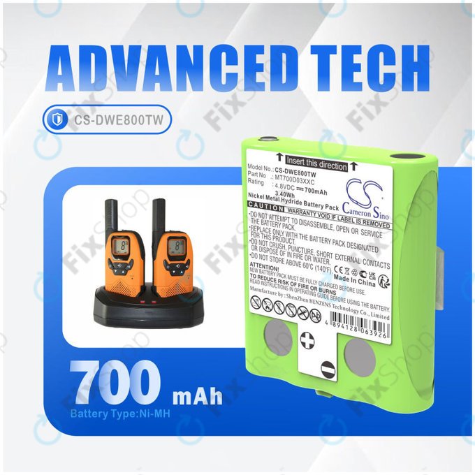 Bateria do Detewe Outdoor Pmr a Simvalley, 700mAh, Ni-MH, 4.8V, MT700D03XXC, HQ