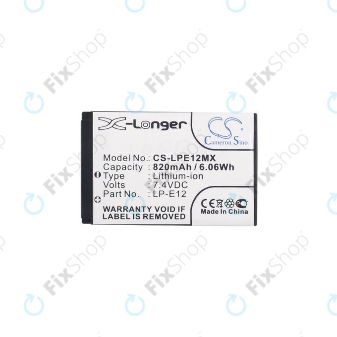 Bateria do Canon EOS 100D, M, M2, M10, M50, M100, Kiss X7, SL1, PowerShot SX70 HS, Rebel SL1, LP-E12, Li-Ion, 820mAh, HQ