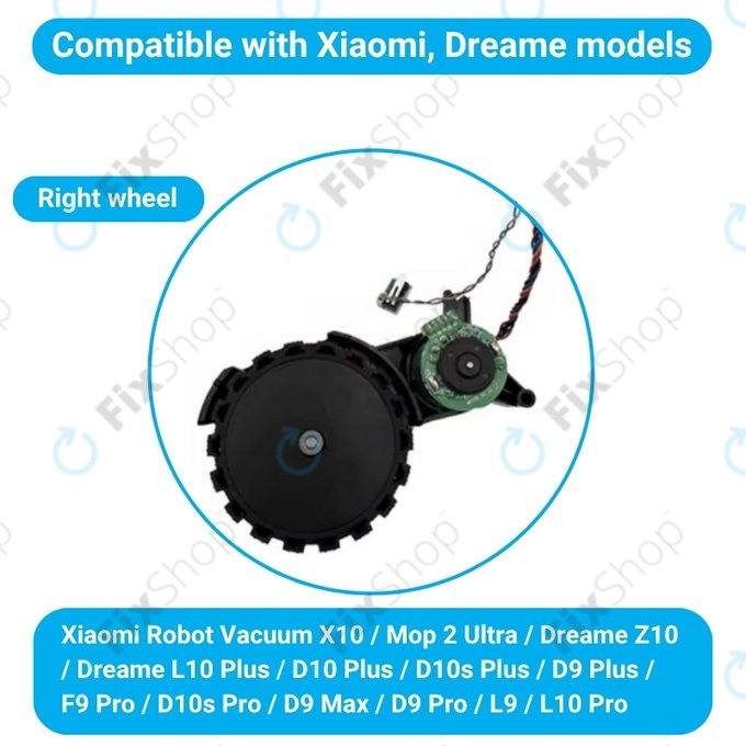 Koło z silnikiem do Xiaomi Robot Vacuum X10, Dreame Z10 Pro, L10 Plus, D10 Plus, Right, Czarny, Black