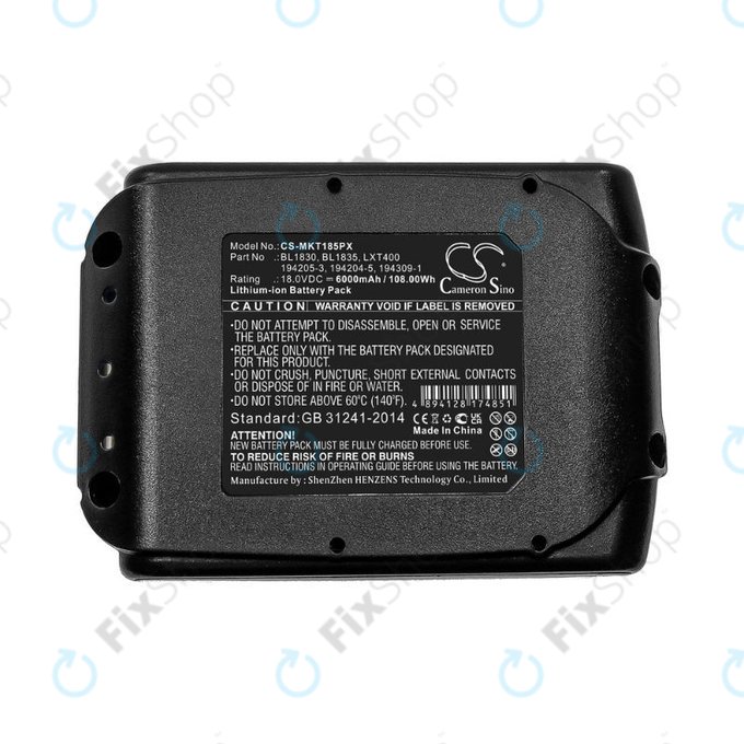 Bateria do Makita 18V, BL1830, BL1835, LXT400,194205-3, 194204-5, 194309-1, Li-Ion, 18.0V 6000mAh, HQ