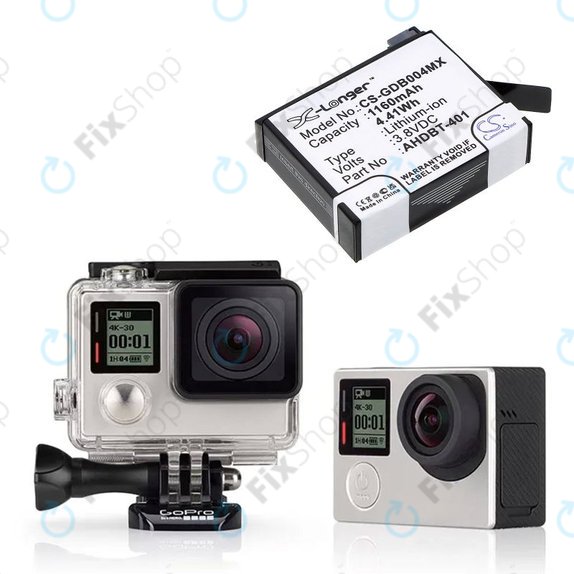 Bateria do GoPro Hero 4, 1160mAh, Li-Ion, 3.8V, AHDBT-401, HQ