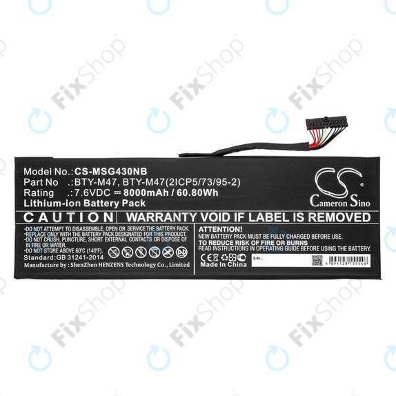 Bateria do MSI GS40, GS43, MS14, 8000mAh, Li-Ion, 7.6V, BTY-M47, HQ