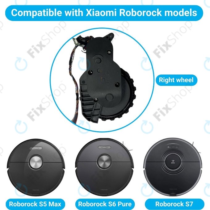 Koło z silnikiem do Xiaomi Roborock S5 Max, S6 Pure, S7, Prawy, Czarny, Black