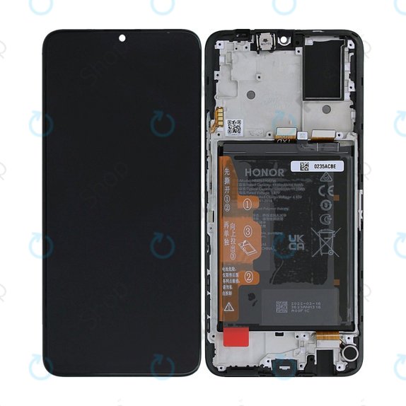 Wyświetlacz do Honor X7 CMA-LX2, Ekran dotykowy z ramką i baterią, 0235ACBE, Czarny, Black, Genuine Service Pack