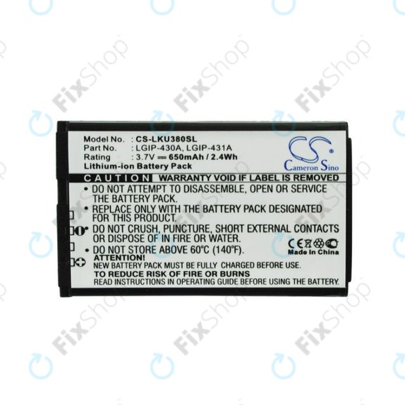Bateria do LG 230 Nite, 650mAh, Li-Ion, 3.7V, LGIP-430A, HQ