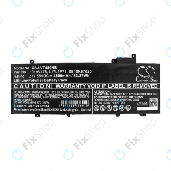 Bateria do Lenovo ThinkPad T480S, 4600mAh, Li-Pol, 11.58V, 01AV478, HQ