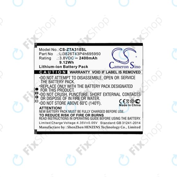 Bateria do ZTE Blade A3, A5, Optus X Power 2, 2400mAh, Li-Ion, 3.8V, Li3826T43P4h695950, HQ