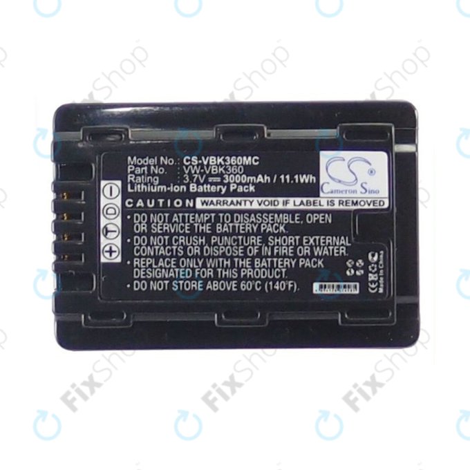 Bateria do Panasonic HC, HDC, SDR, 3000mAh, Li-Ion, 3.7V, VW-VBK360, HQ