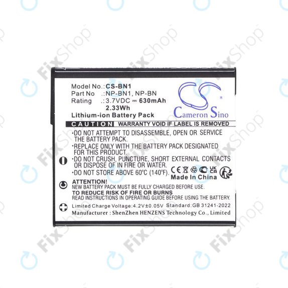 Bateria do Sony Cyber-Shot DSC-TX20, TX9, 630mAh, Li-Ion, 3.7V, NP-BN1, HQ